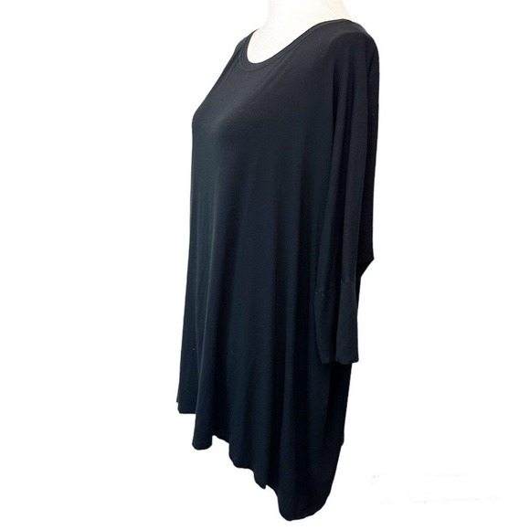 Eileen Fisher Womens Swing Trapeze Top Solid Black Rayon Short Sleeve Medium - Picture 2 of 5